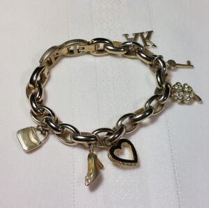 Anne Klein Gold Tone Charmed Chain Bracelet Bag Shoe Heart Key Shamrock